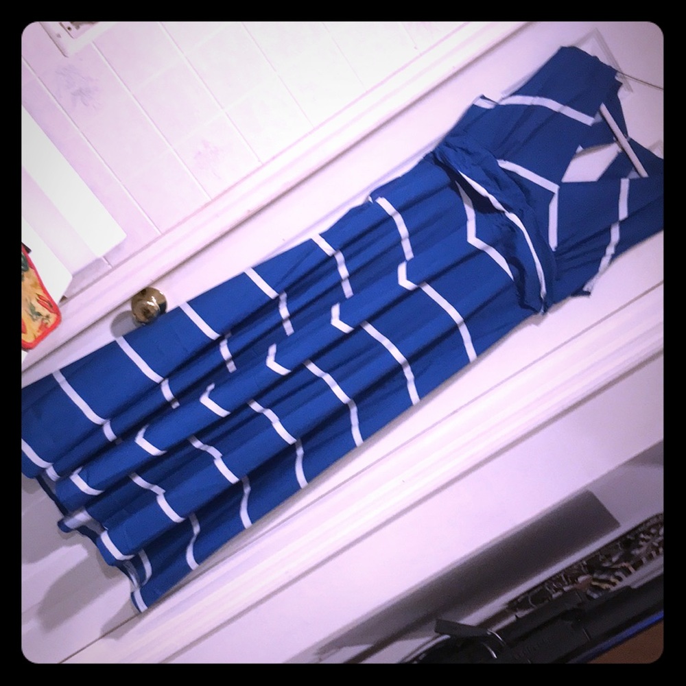 Blue and white stripped maxi dress